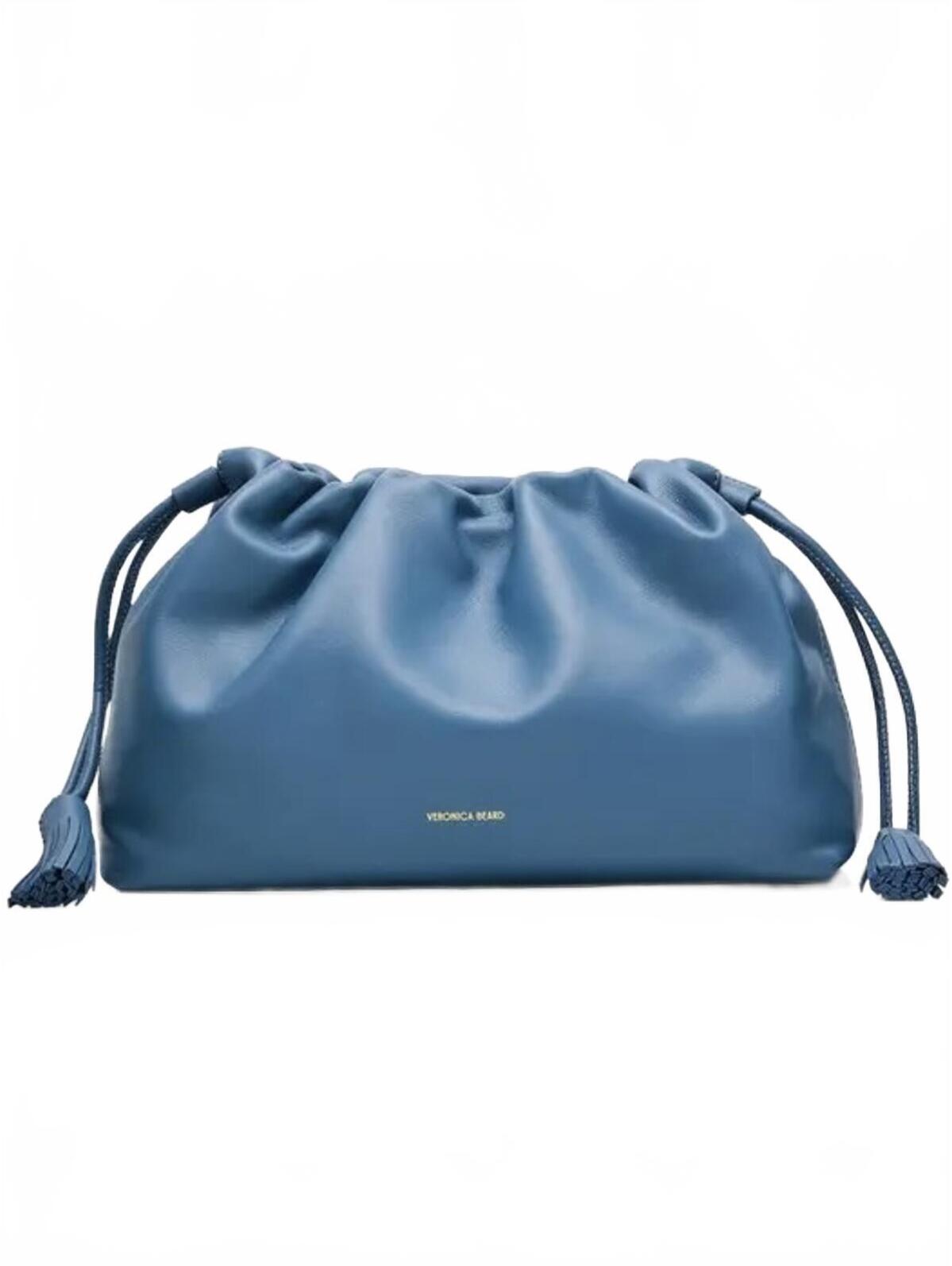 Veronica Beard Stash Bag Leather Shoulder Clutch Blue Lake